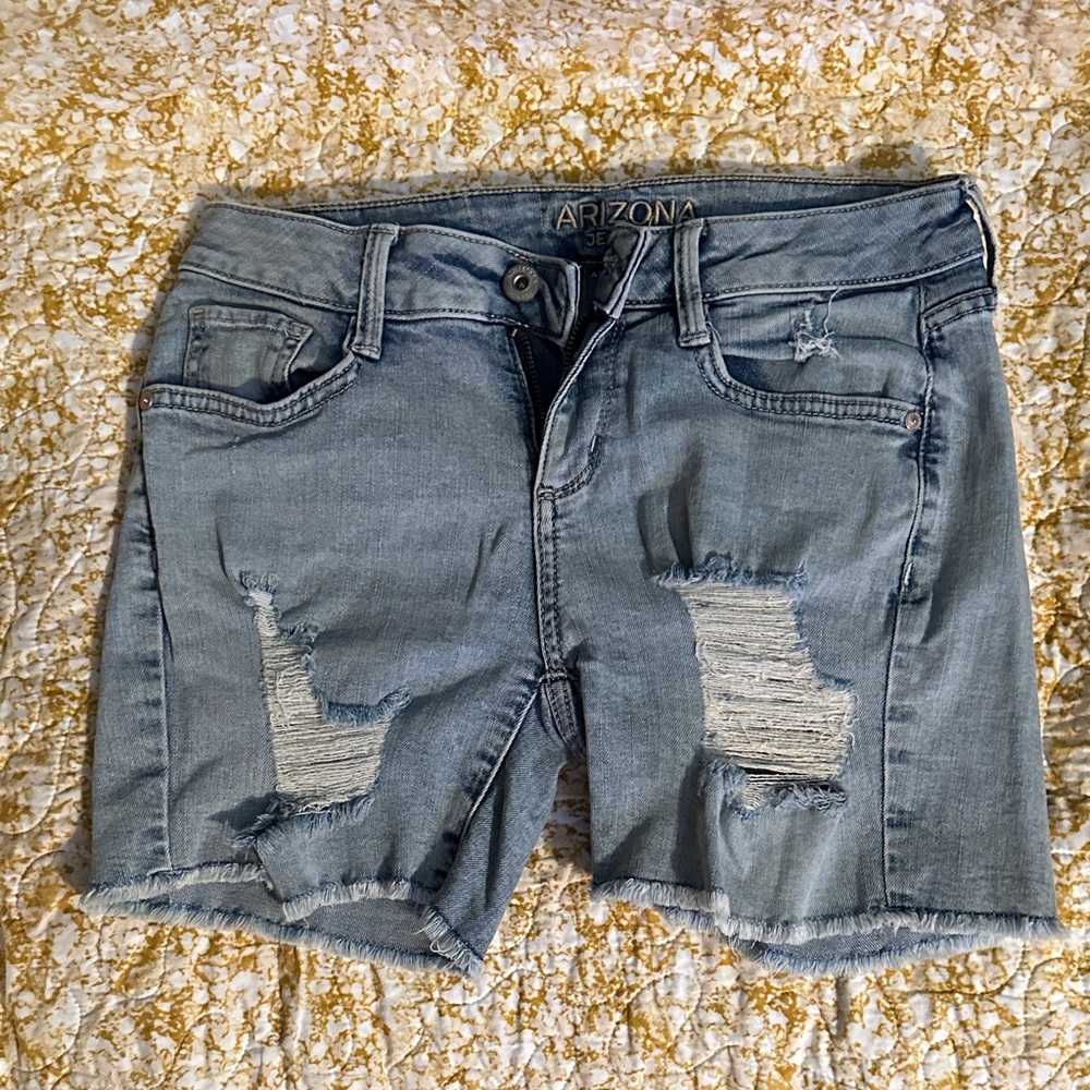 Arizona Jean Company Women's Ripped Jean Shorts - Light Blue